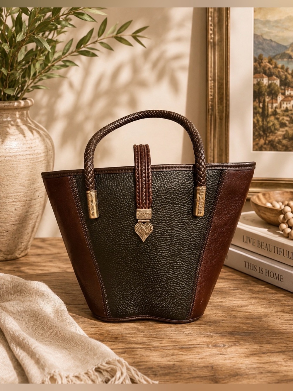 Brighton Two-Tone Brown Leather Tote